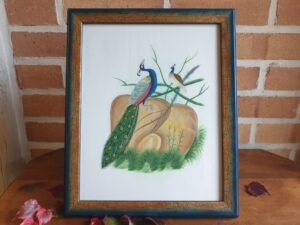 Peinture sur soie de paon et paonne